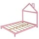 preview thumbnail 19 of 70, Wooden Platform Bed with Wood Slat Support, Modern Solid Wood Kids Bed Frame with House-shaped Headboard, No Box Spring Needed Pink - Full