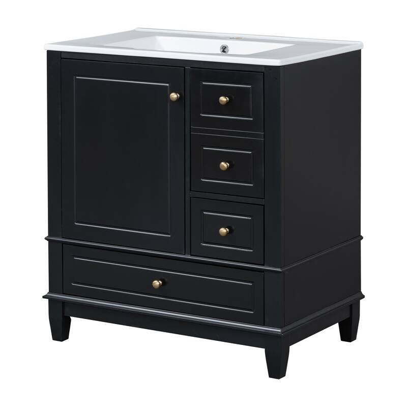 Bathroom Vanity with Sink, Bathroom Storage Cabinet with 3 Drawers and 1 Door, Bathroom Vanities with Solid Wood Frame