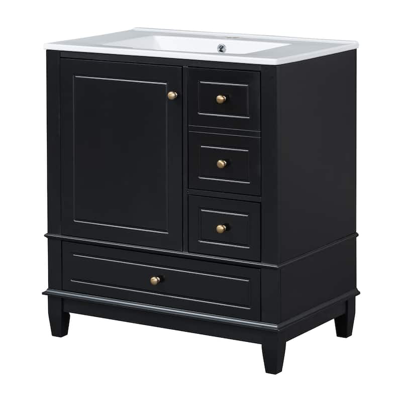 Roomfitters Bathroom Vanity with Sink, Single Door with Shelf and Three Drawers, Soft Close Door Design