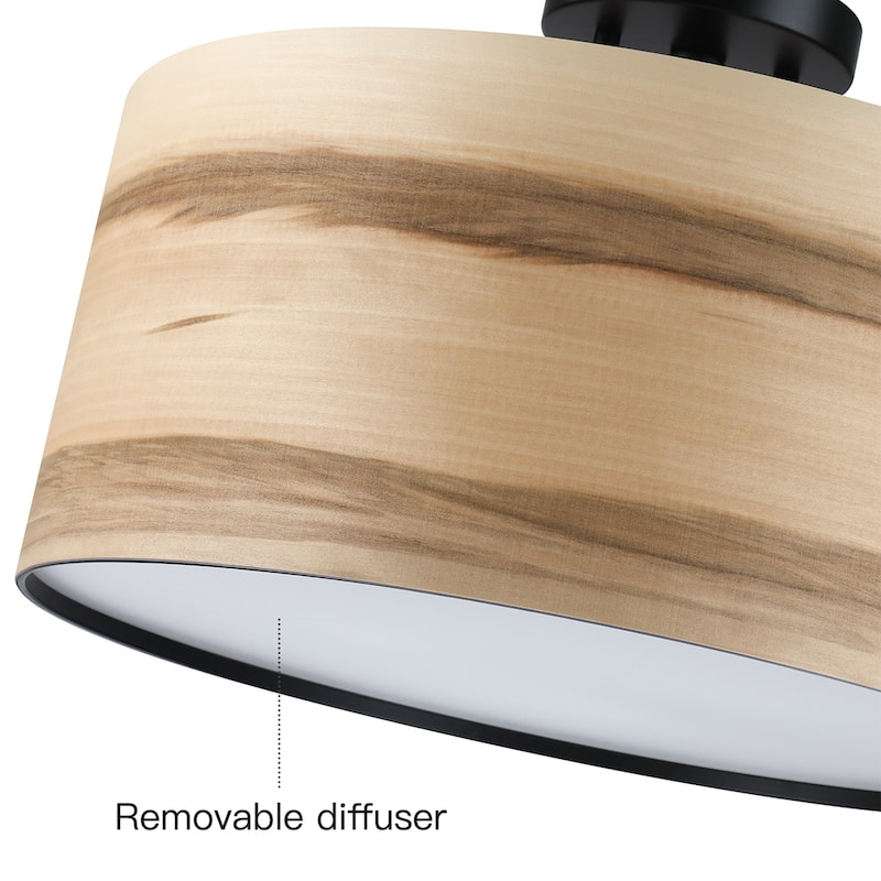 Breaux Wood Veneer Drum Semi Flush Mount Ceiling Light