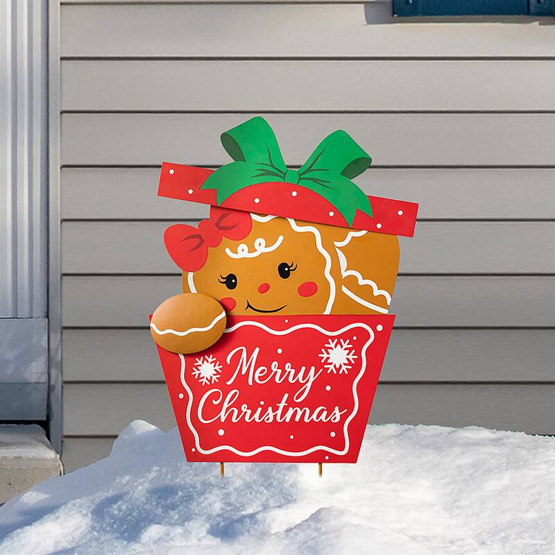 Glitzhome Christmas Gingerbread Boy Girl Yard Stakes Standing Hanging Decoration