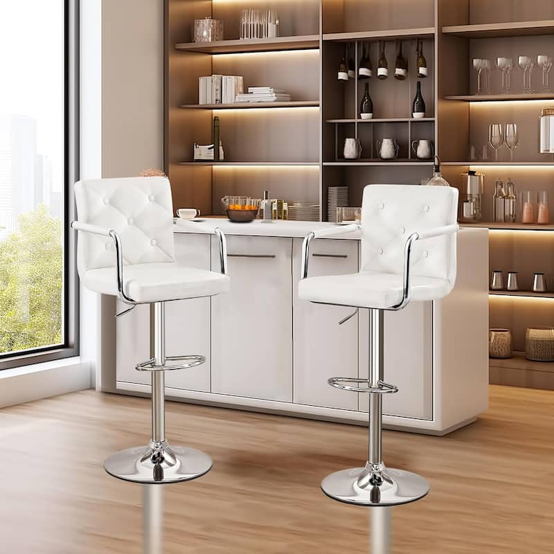VECELO Height Adjustable Bar Stools Set of 4 Swivel PU Leather Barstool with Back and Arms for Kitchen Island