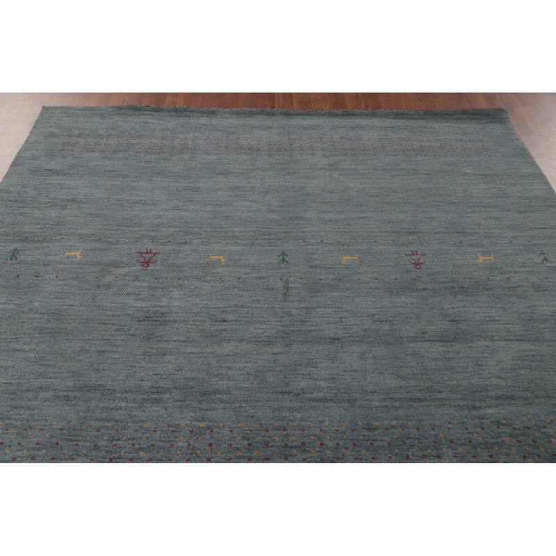 Blue Tribal Gabbeh Area Rug Hand-Knotted Wool Carpet - 6'9"x 9'10"