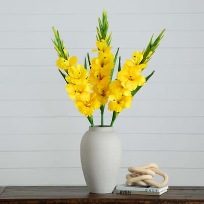 Gladiolus Floral Artificial Stem Sprays - 45" - Set of 3 - Yellow