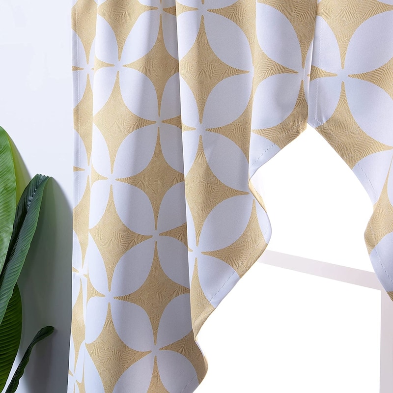 DriftAway Amelia Geo Round Circle Star Pattern Room Darkening Scalloped Swag Curtains - 33" Width X 60" Length