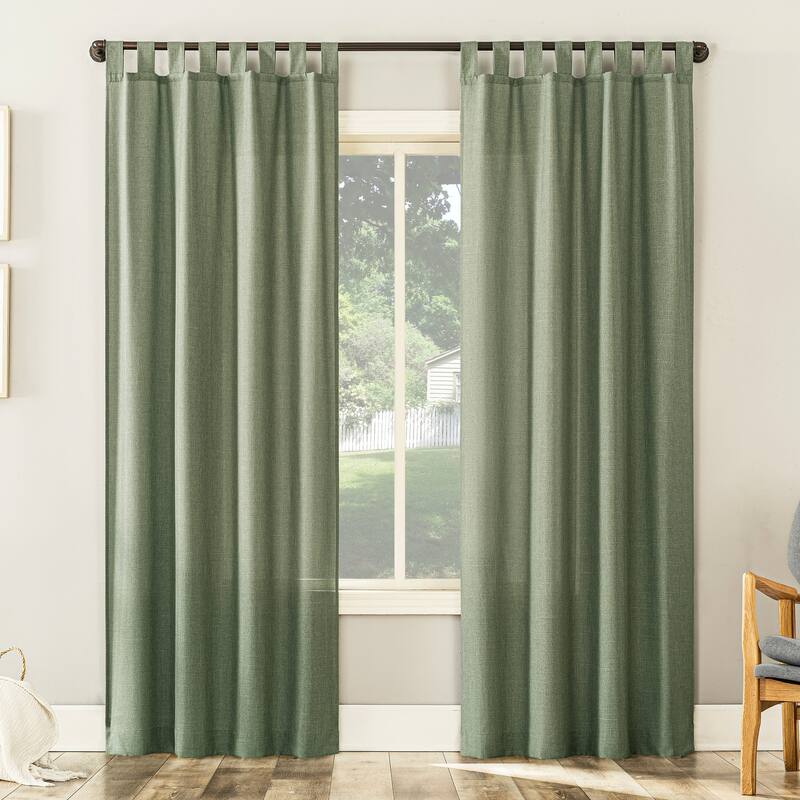 No. 918 Jacob Heathered Texture Semi-Sheer Tab Top Curtain Panel, Single Panel - 40" x 95" - Moss Green