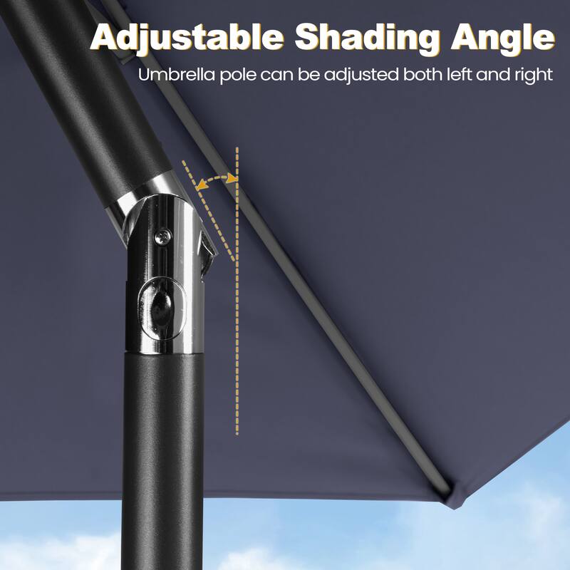 11PC Outdoor Patio Dining Set Wood-Like Aluminum Umbrella Hole Table with Folding Chairs,Double Top Market Umbrella and Base