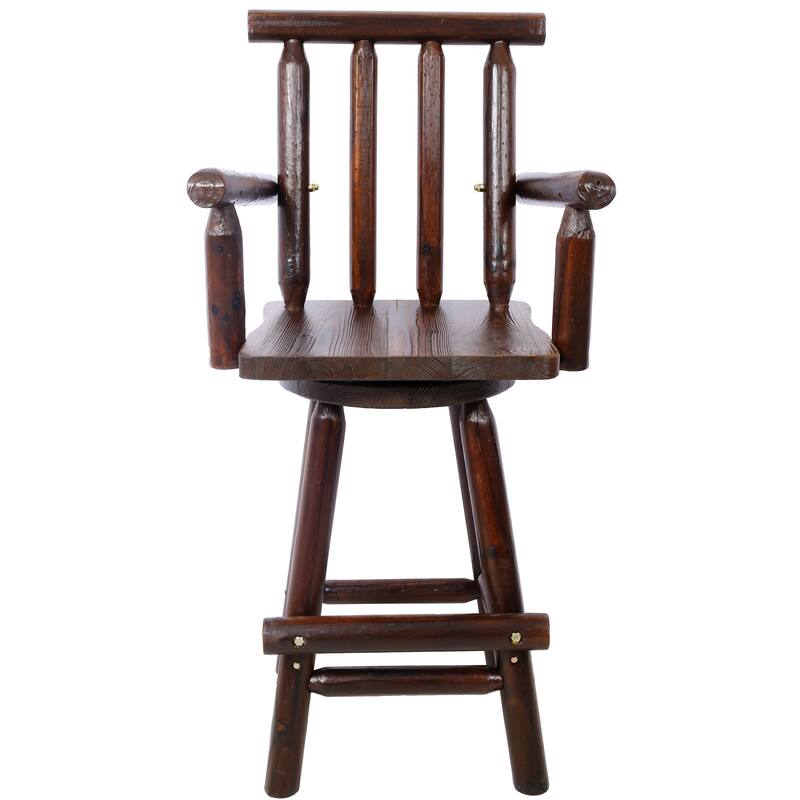 Rustic Bar Stool - Fir Wood Construction, Chair with Footrest,Wide Armrest, Rustic Kitchen Stool, Tall Bistro Chair