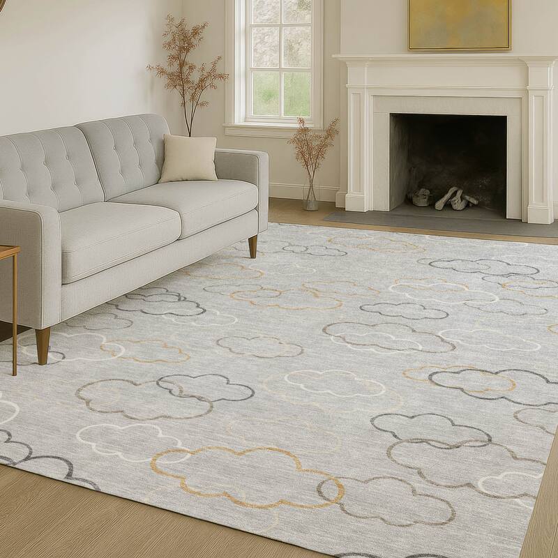 Machine Washable Indoor/ Outdoor Modern Clouds Chantille Rug