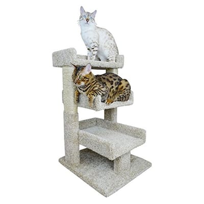 Large Kitty Cat Tree Perch with Three Cozy Beds and Sisal Rope Scratching Posts for Multi-Cat Homes