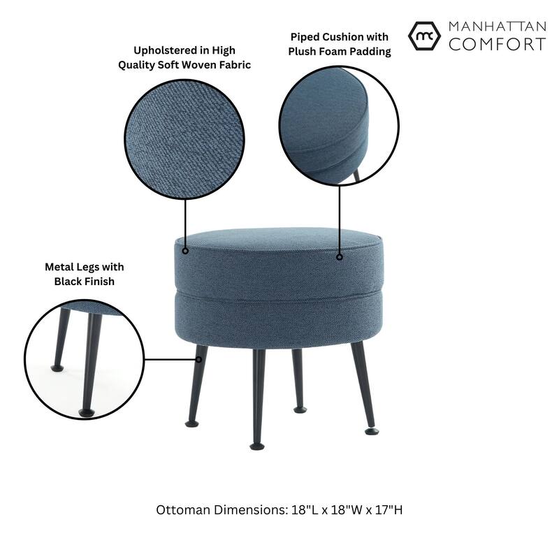 Manhattan Comfort Bailey Mid Century Modern Woven Upholstered Round Ottoman