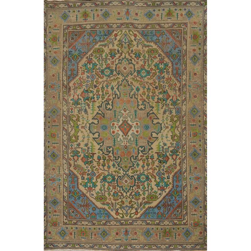 Hand Knotted Oriental 100% Wool Carpet Traditional Floral Brown Tabriz Area Rug - 9' 4'' X 6' 3''