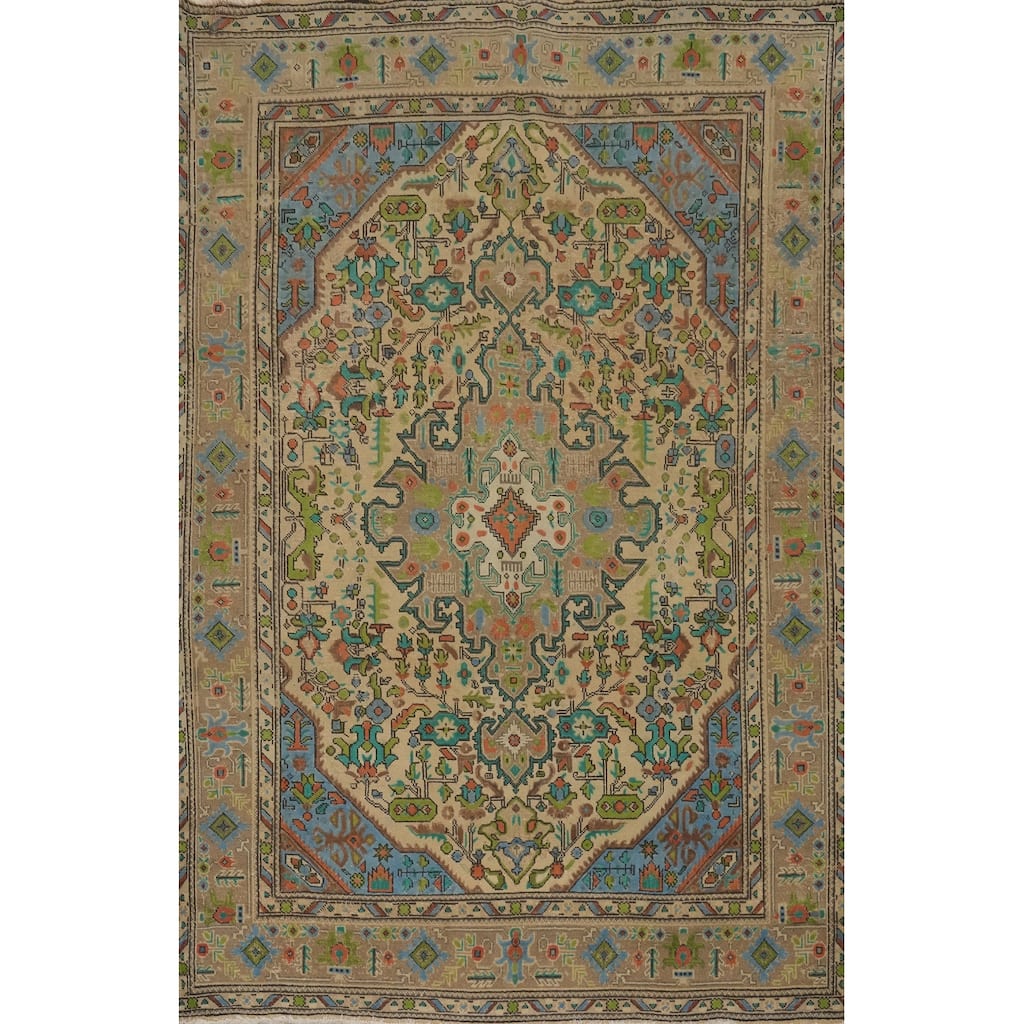 Hand Knotted Oriental 100% Wool Carpet Traditional Floral Brown Tabriz Area Rug - 9' 4'' X 6' 3''