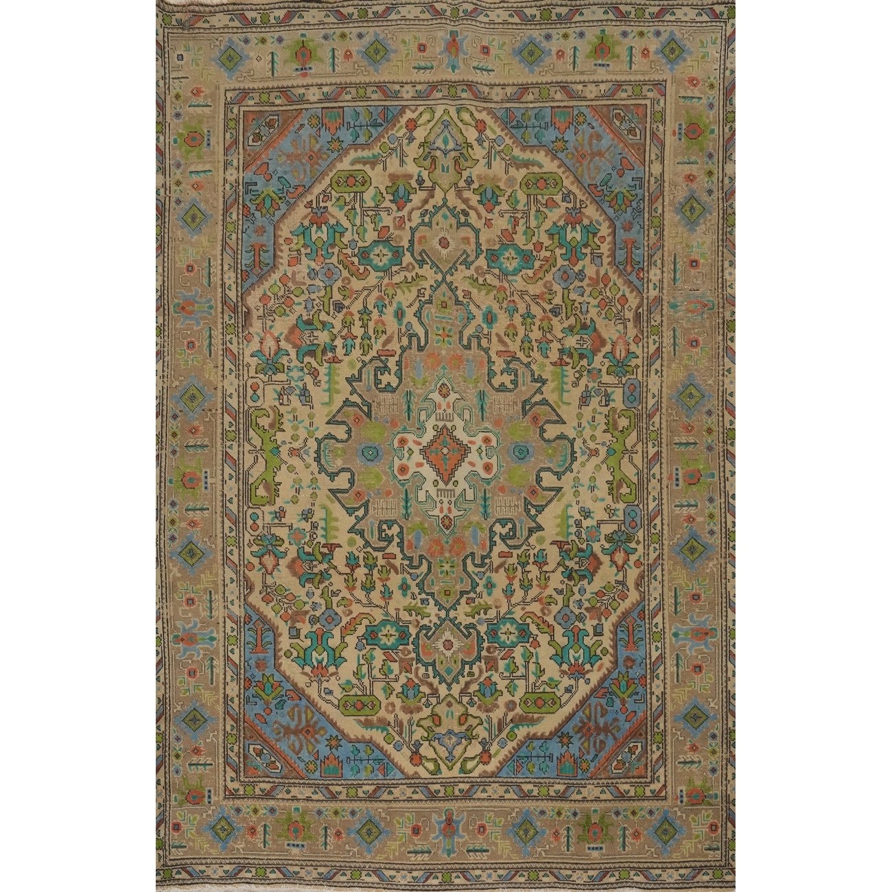 Hand Knotted Oriental 100% Wool Carpet Traditional Floral Brown Tabriz Area Rug - 9' 4'' X 6' 3''