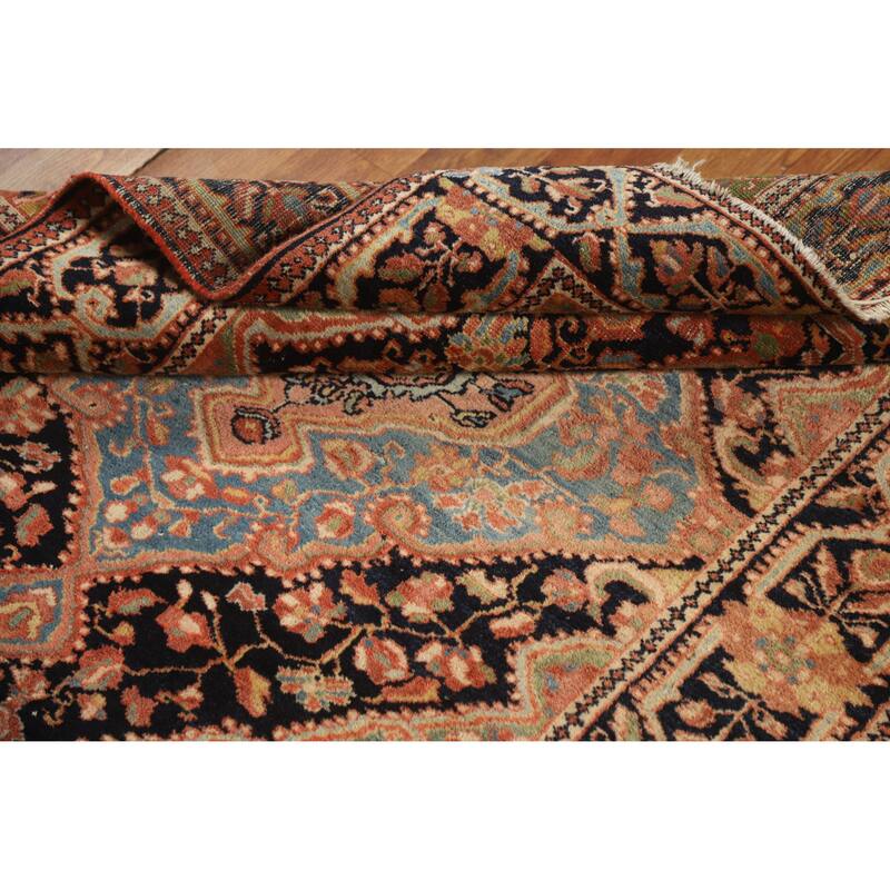Hand Knotted Oriental 100% Wool Carpet Traditional Medallion Navy Blue & Blues Sarouk Area Rug - 4' 7'' X 3' 6''