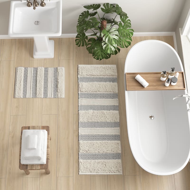 INK+IVY Asher Woven Texture Stripe Bath Rug - 22x58" Runner - Grey