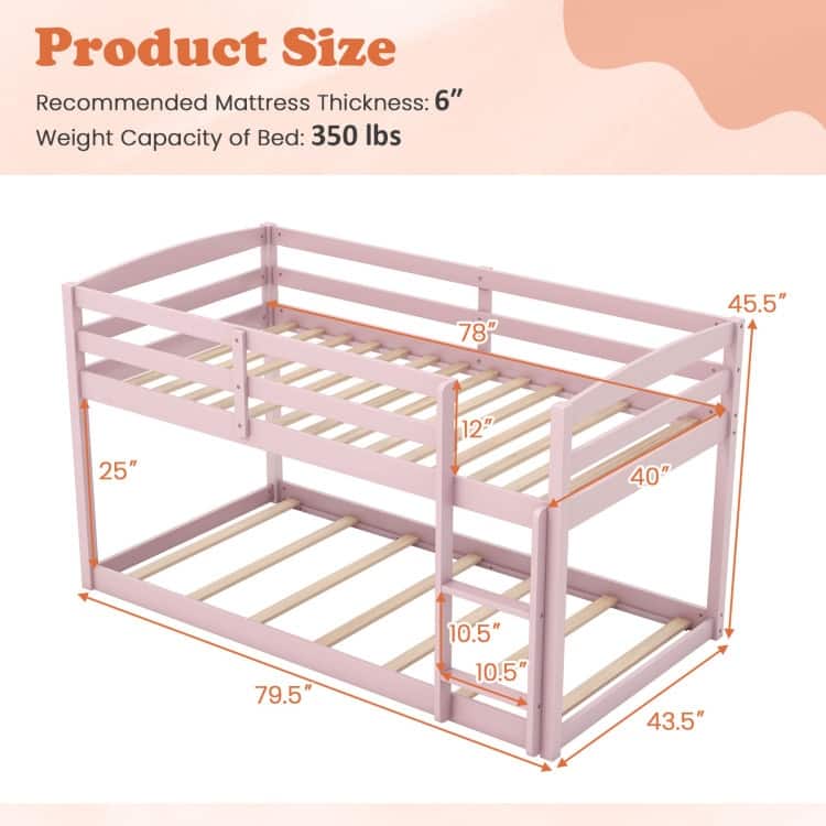Modern Twin Size Bunk Bed with Ladder and Safety Guardrails