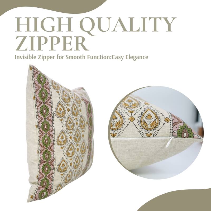 Fabdivine Sustainable Floral Cushion Cover Farmhouse or Boho Fall or Home Throw Décor Mustard Pillowcase 26x26 Inch, Paan Patti