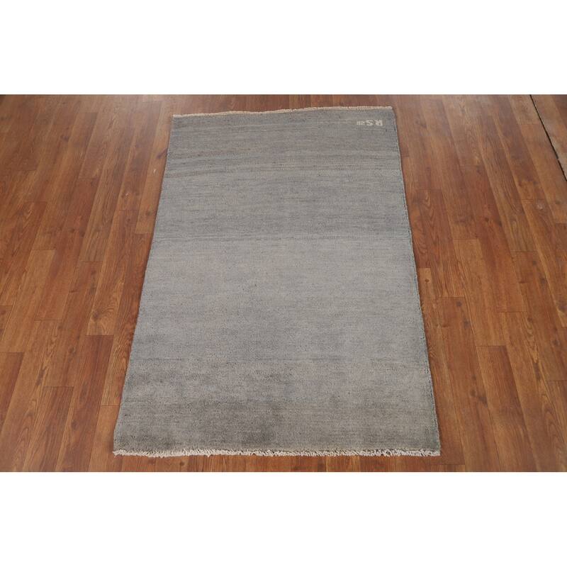 Gray Gabbeh Modern Foyer Rug Hand-Knotted Wool Carpet - 2'8"x 3'11"