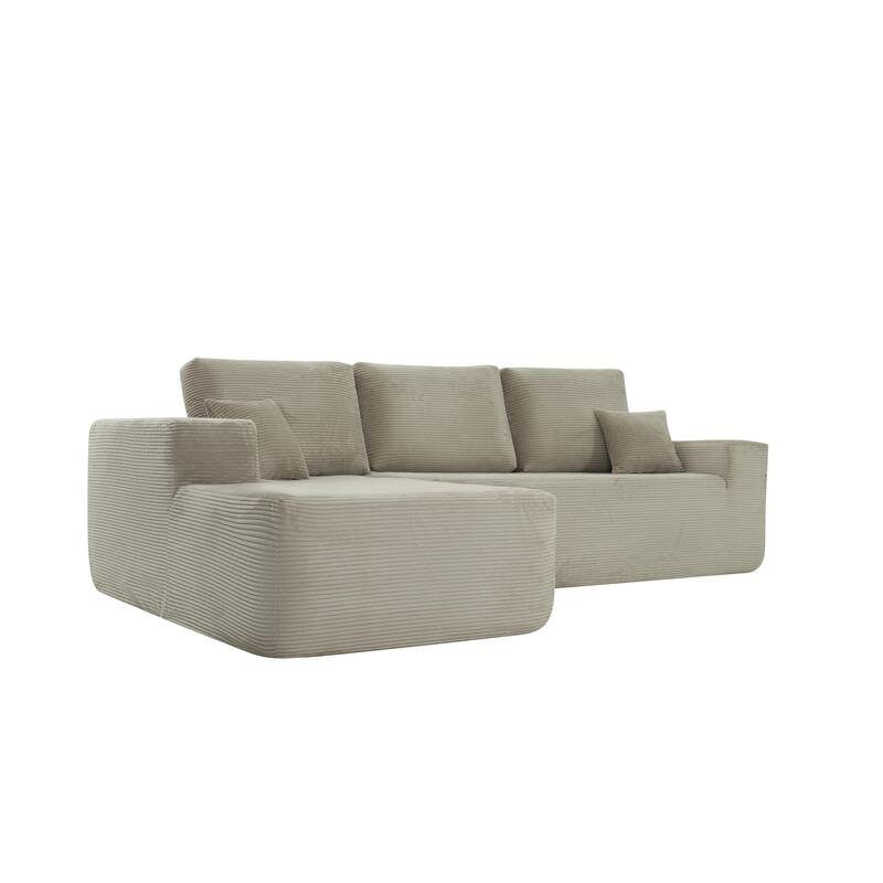 Oversized Corduroy Corner Sofa with Chaise, Boneless L-Shaped Sectional Couch, Modular Deep Seat Couches with Pillows