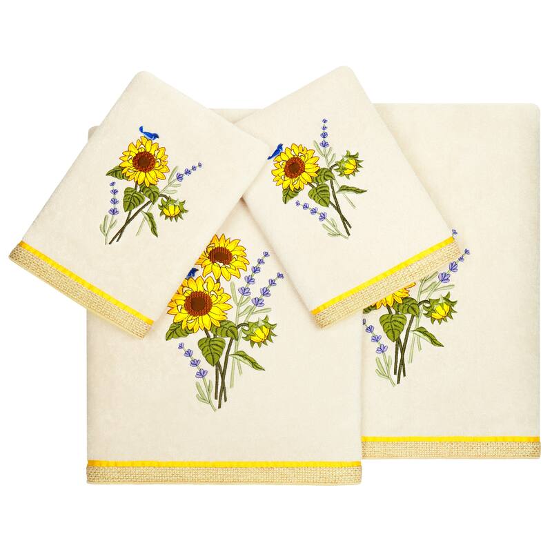 Authentic Hotel and Spa 100% Turkish Cotton Girasol 4PC Embellished Towel Set - Beige