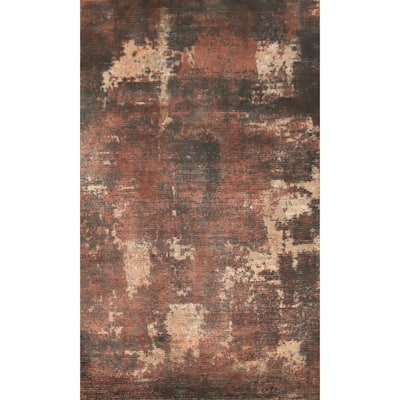 Hand Knotted Oriental Viscose Silk Carpet Modern Abstract Oranges & Rust Abstract Area Rug - 8' 0'' X 5' 1''