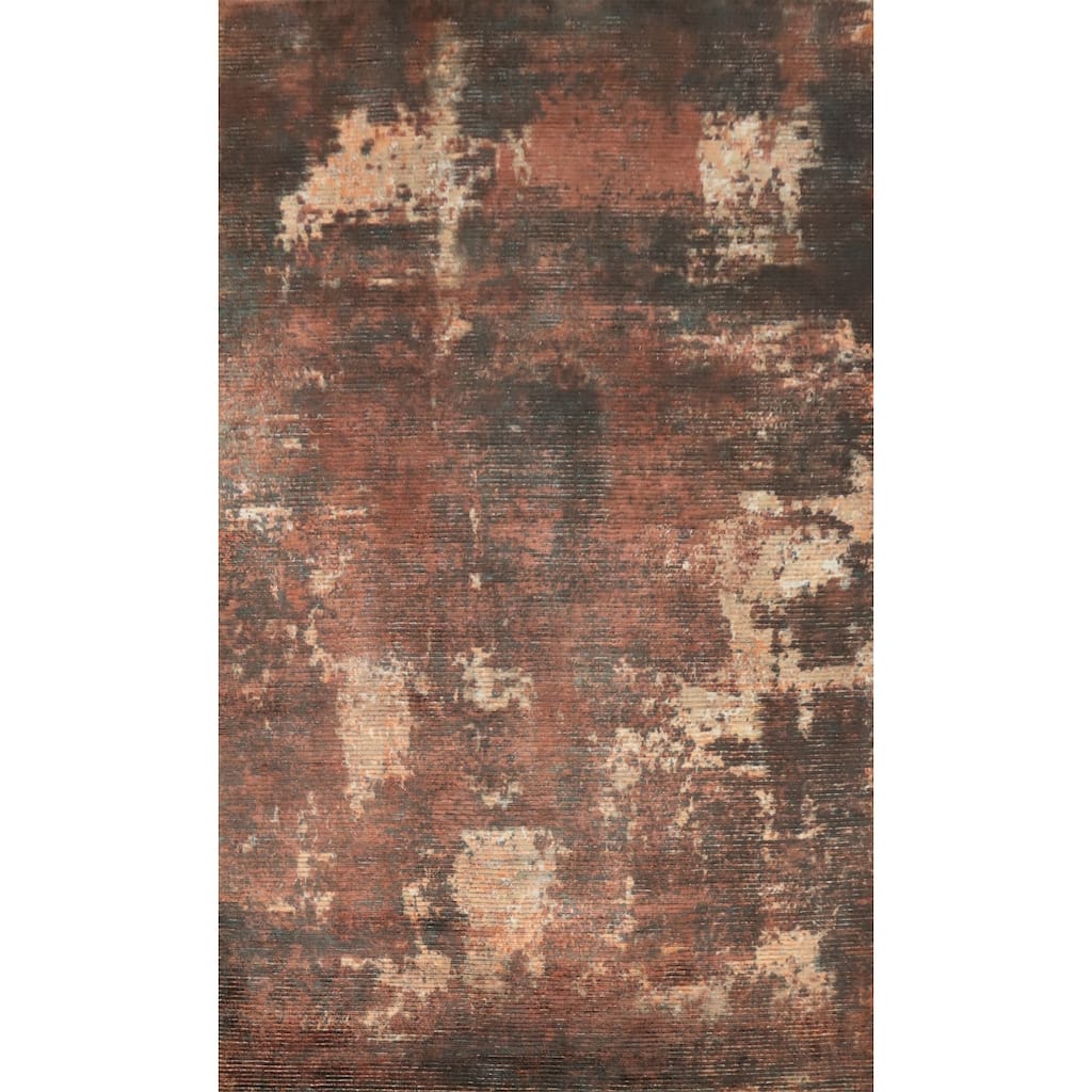 Hand Knotted Oriental Viscose Silk Carpet Modern Abstract Oranges & Rust Abstract Area Rug - 8' 0'' X 5' 1''