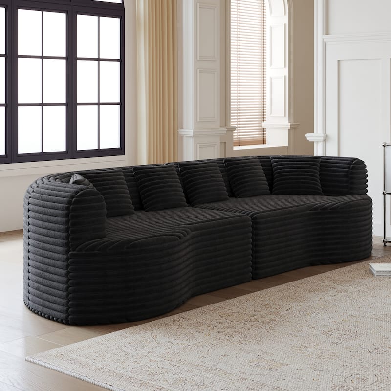 Oversized Modular Curved Sectional Sofa, Comfy Corduroy Upholstered Boneless Cloud Sofa, Memory Foam Floor Sofa with 6 Pillows