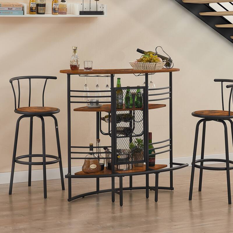 VECELO Home Bar Unit, Liquor Bar Table with 2-Tier Storage