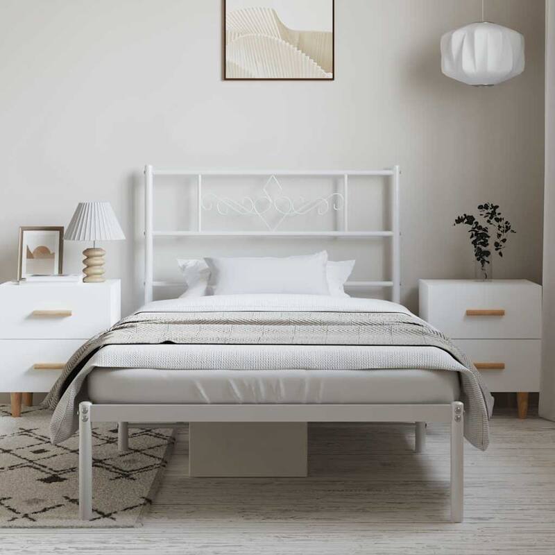 vidaXL 12 Inches White Twin Metal Bed Frame No Mattress - 77.2" x 41.3" x 35.4"
