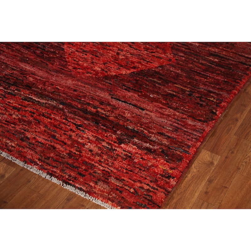 Geometric Red Moroccan Oriental Rug Handmade Wool Carpet - 4'10" x 6'1"