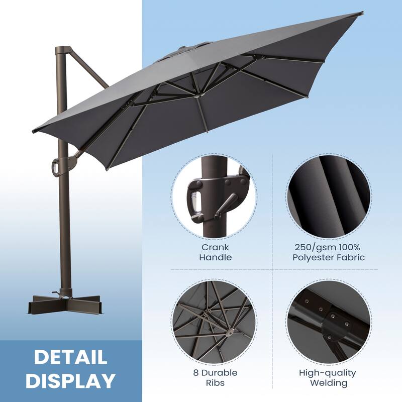 Luxury Outdoor Shade Canopy Patio Cantilever Offset Umbrella with 360-degree Rotation