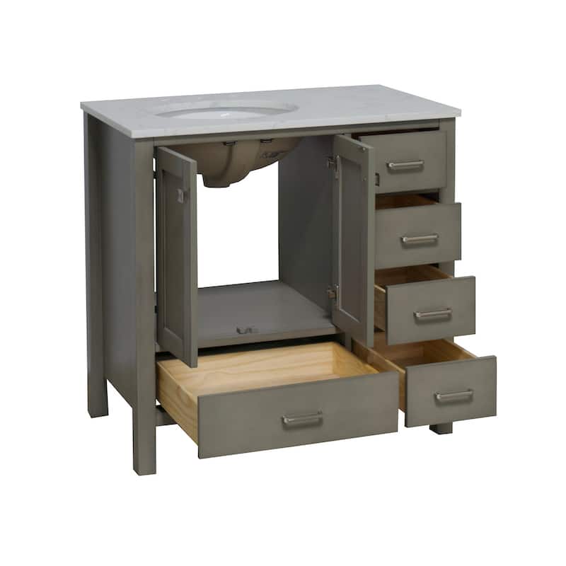 KitchenBathCollection Horizon 36" Bathroom Vanity with Engineered Carrara Top