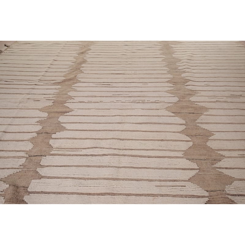 All-Over Striped Moroccan Large Area Rug Hand-Knotted Wool Carpet - 12'8"x 20'3"