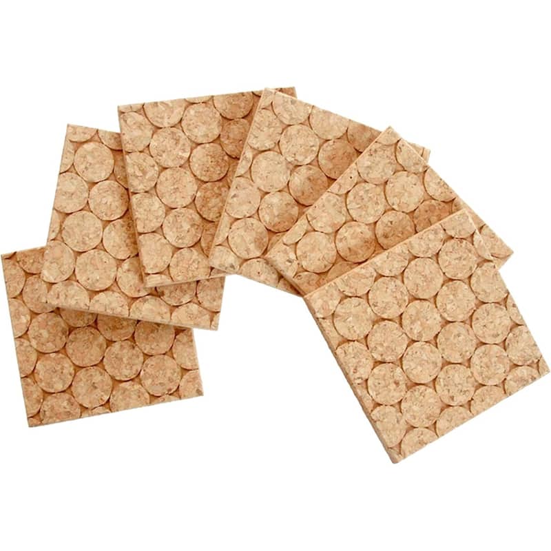 Natural Cork Absorbent Coasters 4-Pack 4.25" Square Absorbent, Natural, Easily Wipes Clean - Brown