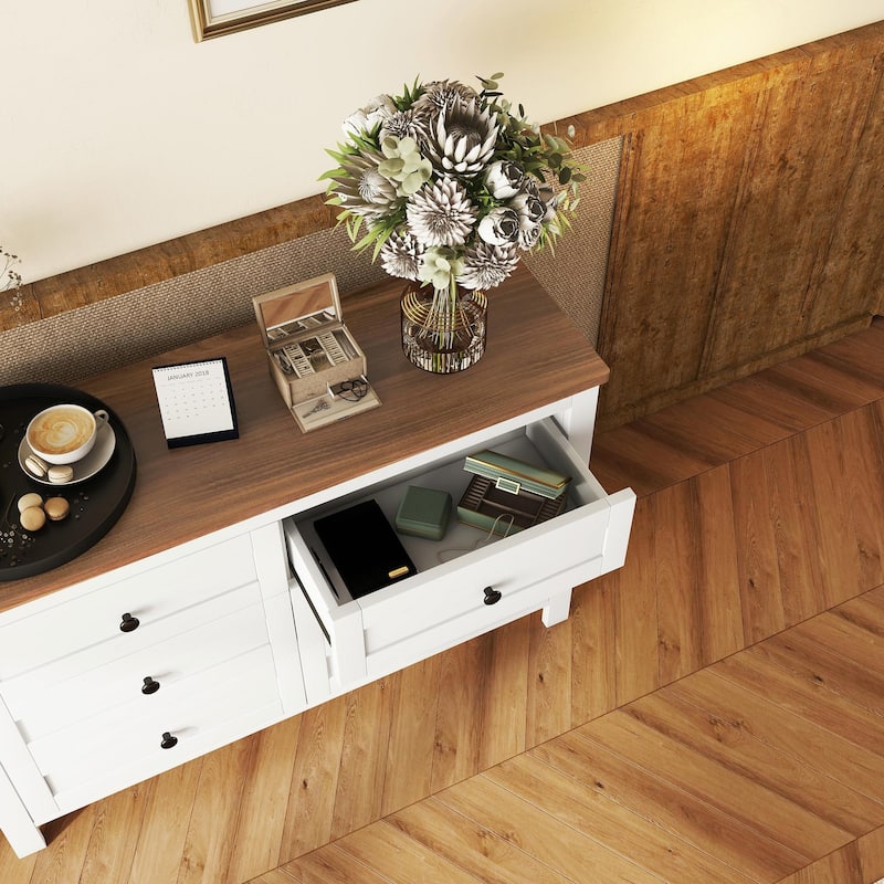 Retro Farmhouse Style Wooden Dresser with 6 Drawer