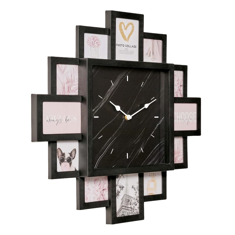 American Art Decor Picture Frame Collage Wall Clock 12 Photo Display Slots - 12 Photo - Black