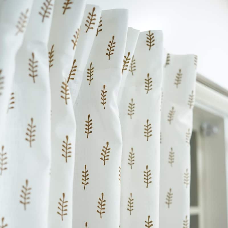 Fabdivine Handmade Block Print Floral Curtain Perfect for Room or Window Décor - 54" X 108" - Darpan- White, Brown