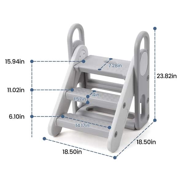 Foldable Toddler Step Stool for Kids, Adjustable 3 Steps Stool with Handles - Grey