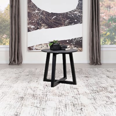 Chic Black Marble-like Round Side Table with Sturdy Wood Base for Stylish Spaces