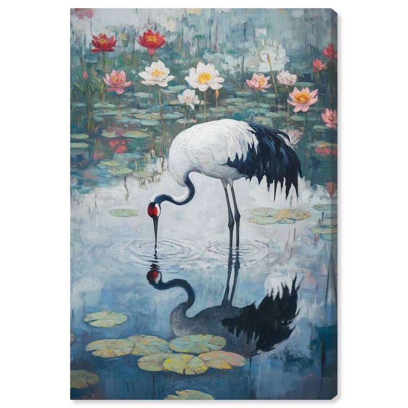 Crane in Lilies Canvas by Art Remedy, Gallery Wrapped - 16" x 24"