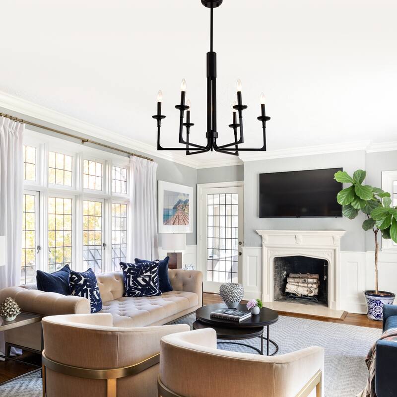 Cusp Barn Industrial Black Chandelier, Farmhouse 6-Light Kitchen Island Pendant Light, Modern Hanging Lighting Fixtures