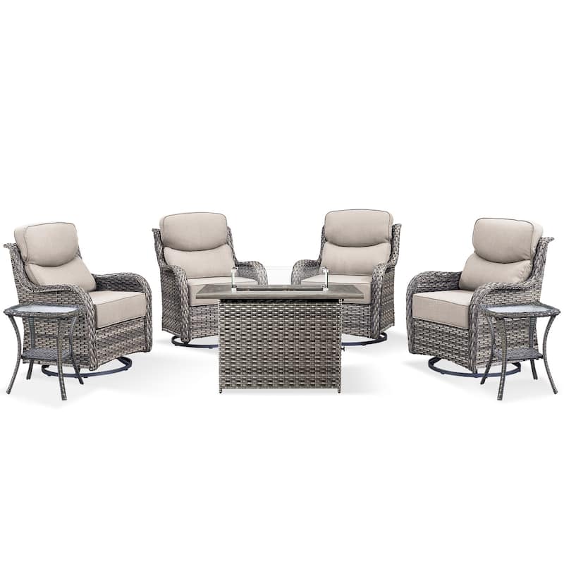 Pocassy Outdoor 6 Inch Sofa Swivel Chairs with Fire Pit Table Set