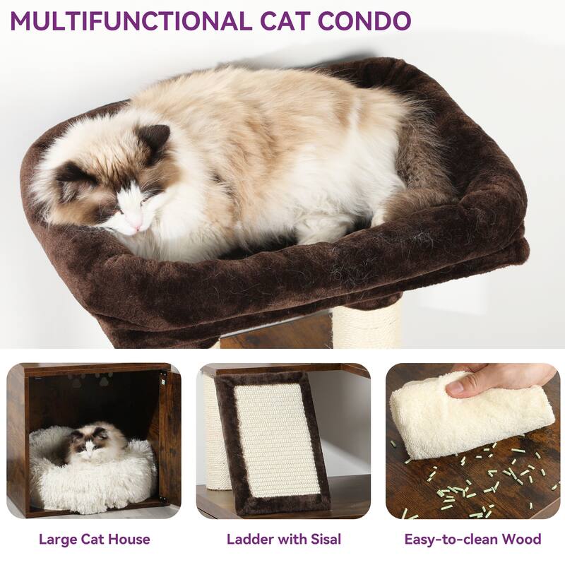 Moasis 59" Cat Condo with Litter Box Enclosure, Cat Bed, Cat House, Cat Tree