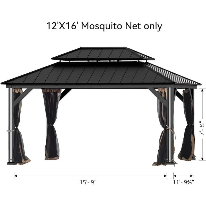 12' x 16', Outdoor Gazebo Mosquito Nettings with Double Zipper, Replacement for Patio Canopy, Garden (Mosquito Net Only)