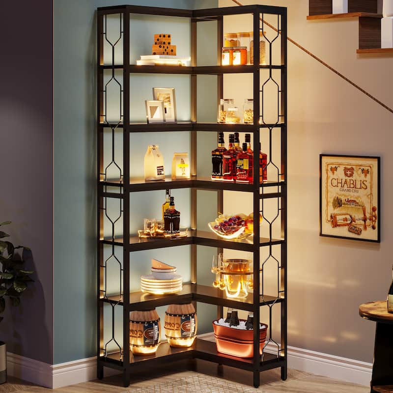 7-Tier Corner Bookshelf, White Corner Shelf Modern Etagere Bookcase
