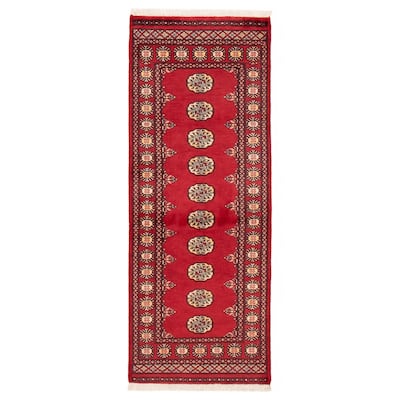 ECARPETGALLERY Hand-knotted Peshawar Bokhara Red Wool Rug - 2'7 x 6'10