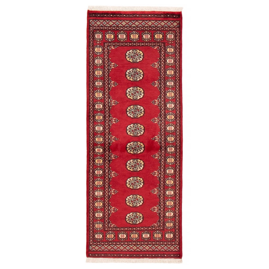 ECARPETGALLERY Hand-knotted Peshawar Bokhara Red Wool Rug - 2'7 x 6'10