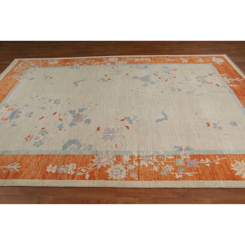 Vegetable Dye Floral Art Deco Turkish Area Rug Handmade Wool Carpet - 6'10"x 9'11"