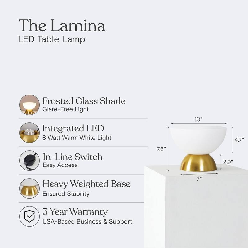 Brightech Lamina LED Vintage Antiqued Brass Gold Midcentury Round Dome Dimmable Bedside Nightstand Desk Lamp